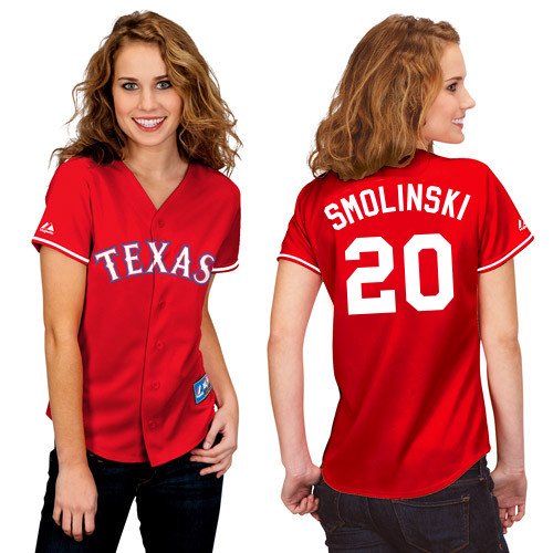 Jake Smolinski #20 mlb Jersey-Texas Rangers Women's Authentic 2014 Alternate 1 Red Cool Base Baseball Jersey